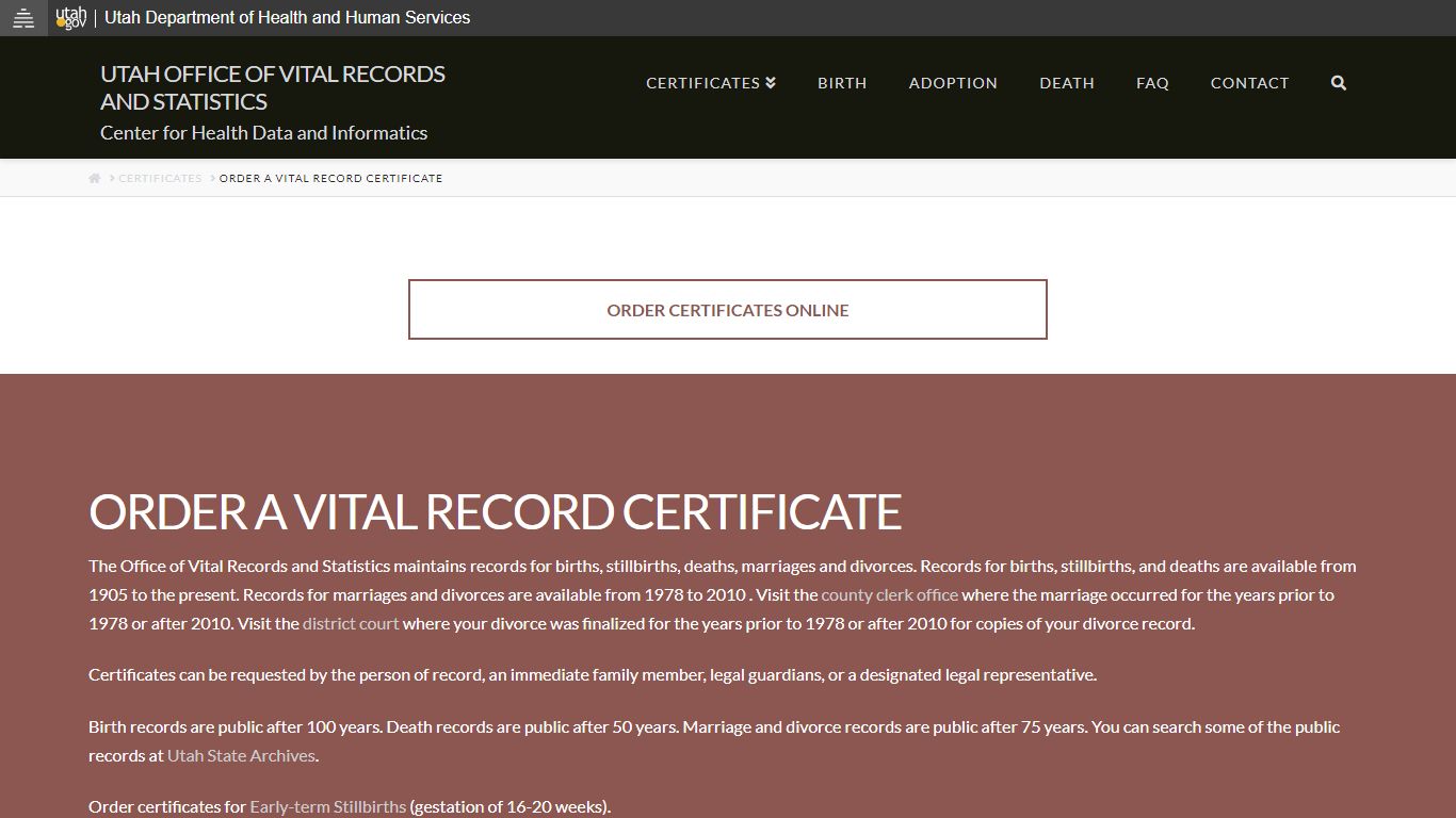 Order a Vital Record Certificate | Utah Office of Vital ...